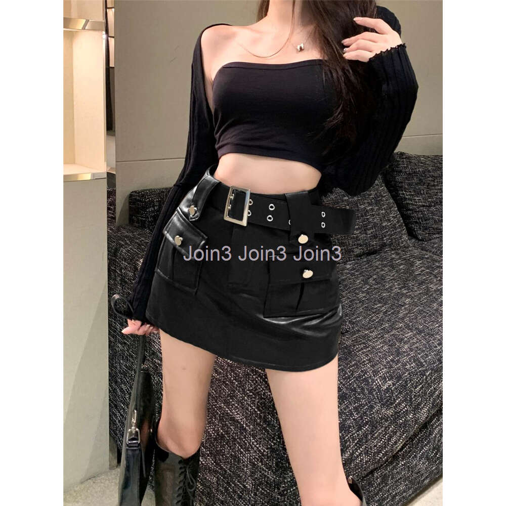 Womens with belt high waist sexy hot girls bodycon tunic PU leather short skirts SML