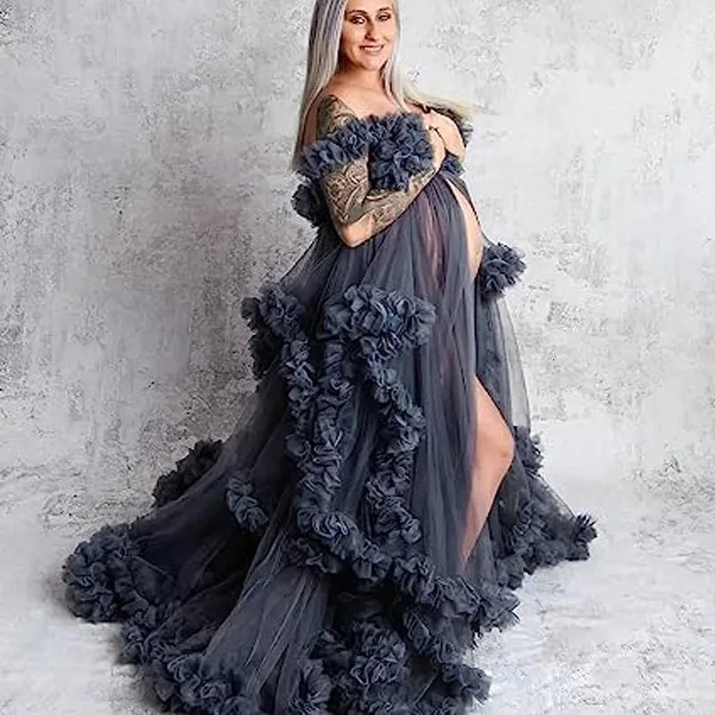 Sexy Maternity Gowns Poshoot V Neck Ruffles A Line Sweep Train Tulle Pregnant Women Maternity Dresses for Po Shoot 240513