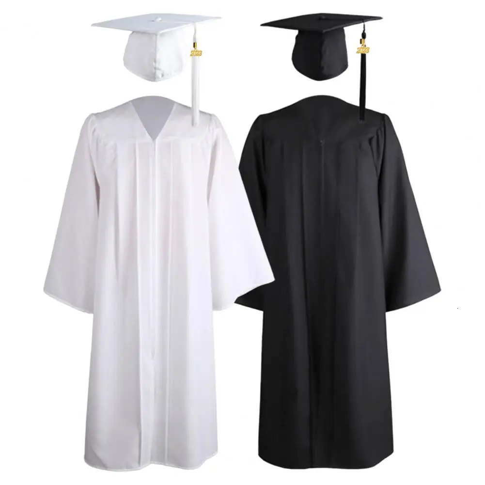 Graduation Gown Tassel Hat Zipper V Neck Loose Solid Color High School Bachelor Academic Dress Student Graduation Costume 240513