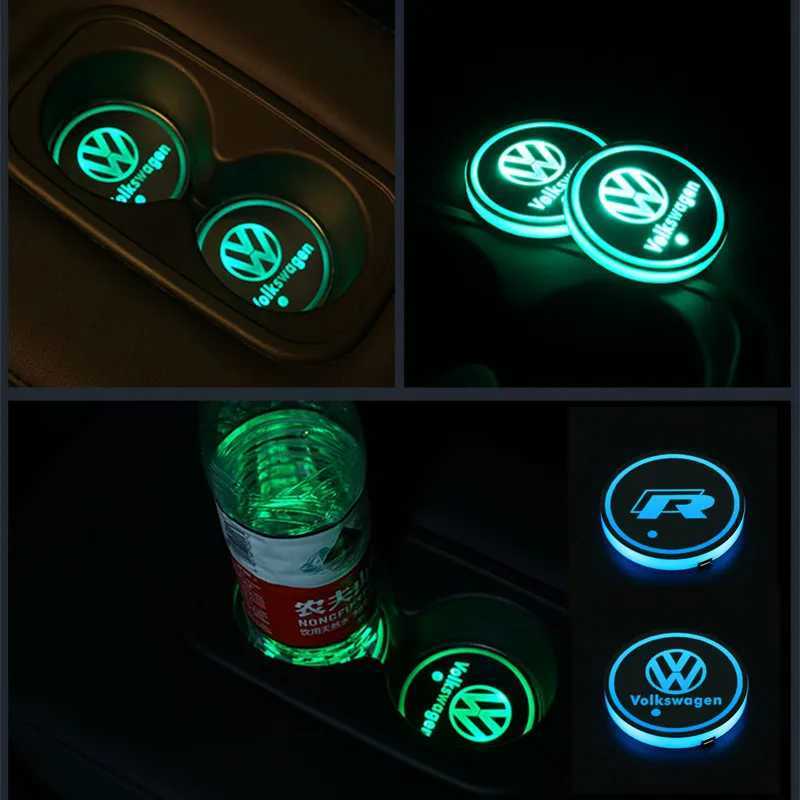 Car Stickers 7 Color LED Car Cup Holder Light Luminous Coaster Water Cup Pad For VW Volkswagen Polo Jetta Golf Beetle CC GTI MK4 golf Passat T240513