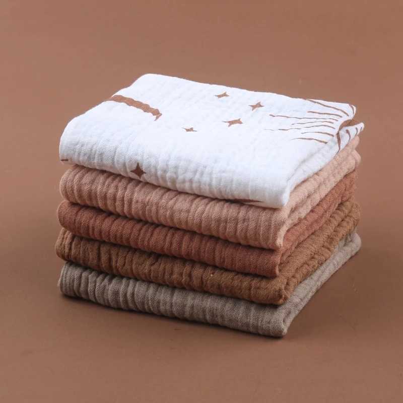 Bibs Burp Cloths 5 Pcs Cotton Baby Muslin Towel Square Infants Saliva Towel Newborn Burp Cloths for Baby Face Washcloth Handkerchief Baby BibsL4812