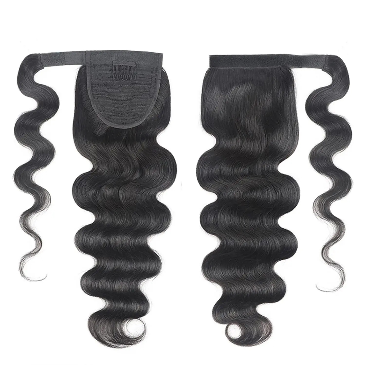 Body Wave Long Wavy Wrap Around Clip In Ponytail Hair Extension Brazilian Remy Human Hair Natural Color