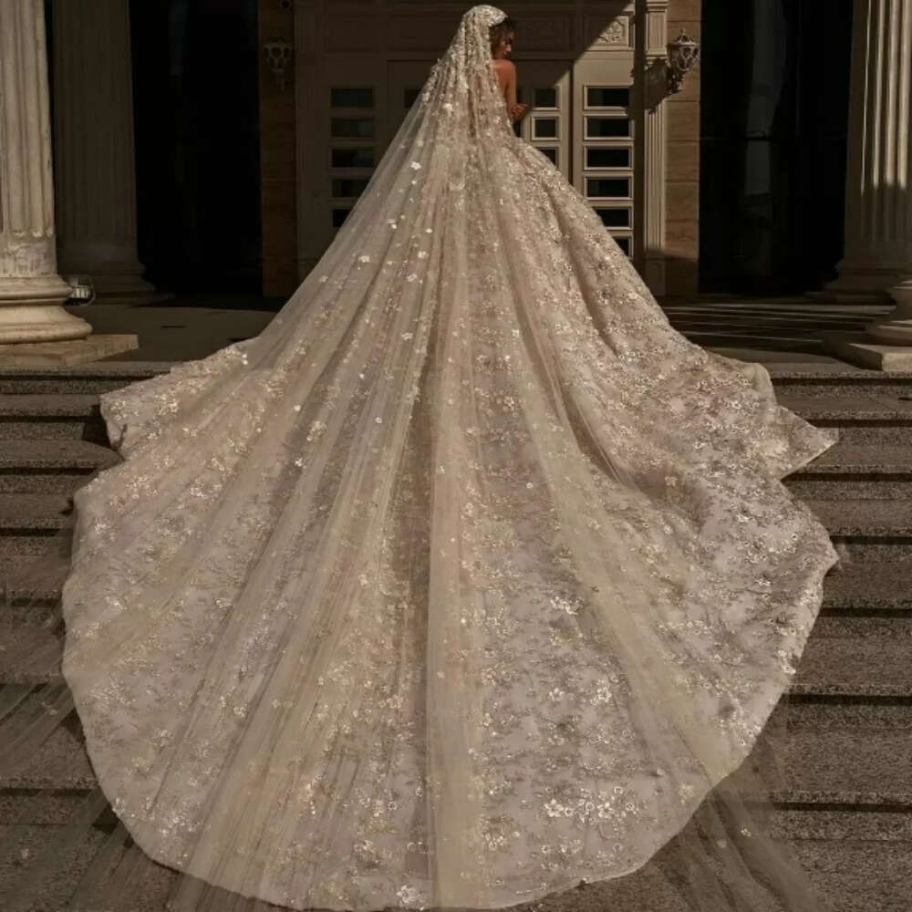 Exquisite or-length Wedding Dress Shiny Deep V-neck Bridal Gown Sleeveless Bride Dresses Vestido De Novia