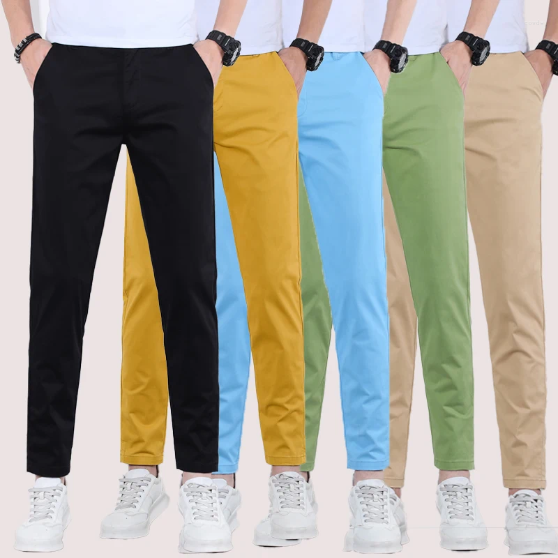 KUBRO Men's 9-Color Cotton Casual Pants Slim Straight Trousers | Elastic Waist Business Apparel For All Seasons
