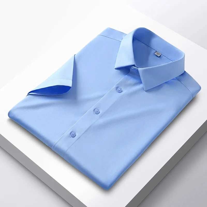Men's Dress Shirts S-6XL High Quality Plus Size Mens Business Shirt Short Sleeve Wrinkle Free Shirt Professional Office Clothing Top Y240514