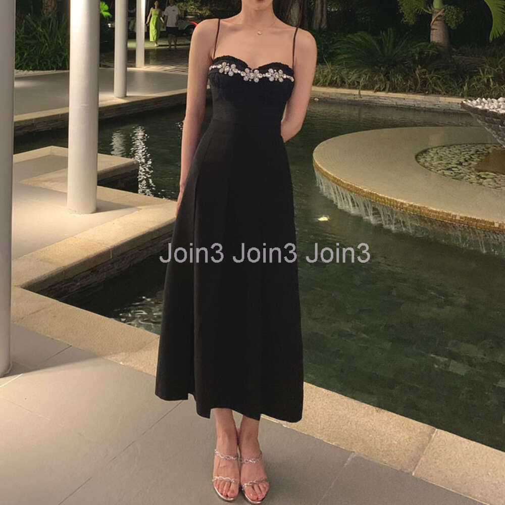 Womens party dresses spaghetti strap padded sexy rhinestone patched high waist slim a-line maxi long vestidos XSSMLXL