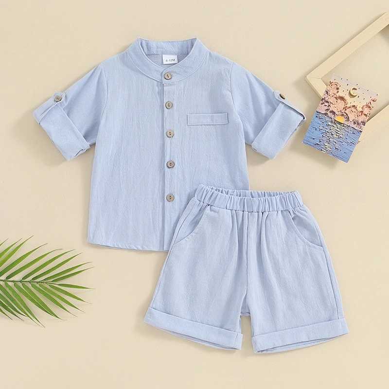 Clothing Sets 1-4years Baby Boy 2pcs Summer Outfit Short Sleeve Solid Color Button Up Shirt + Shorts Set Toddler Boys Clothes Set