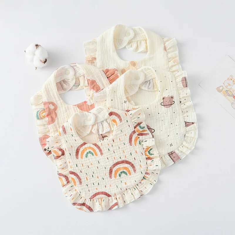 Bibs Burp Cloths New Cute Cotton Gauze Baby Feeding Drool Bib Ruffle Floral Print Infants Saliva Towel Soft Burp Cloth Newborn Toddler Kid BibsL4812