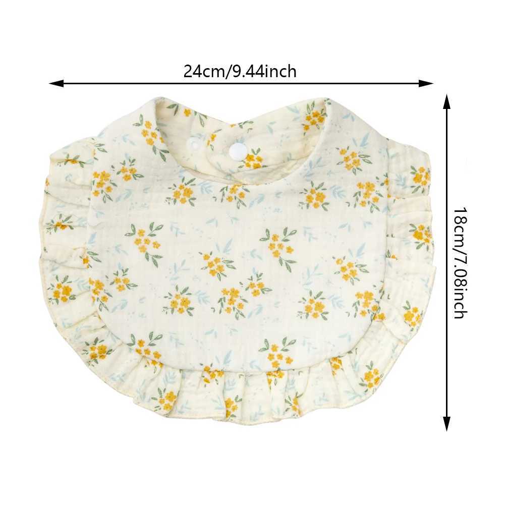 Bibs Burp Cloths Flower Print Baby Bibs Adjustable Snap Saliva Towel Ruffled Edge Muslin Cotton Burp Cloths Rainbow A Grade Girls Feeding ScarfL4812
