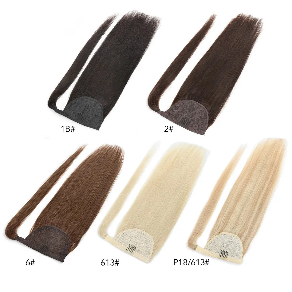 Body Wave Long Wavy Wrap Around Clip In Ponytail Hair Extension Brazilian Remy Human Hair Natural Color