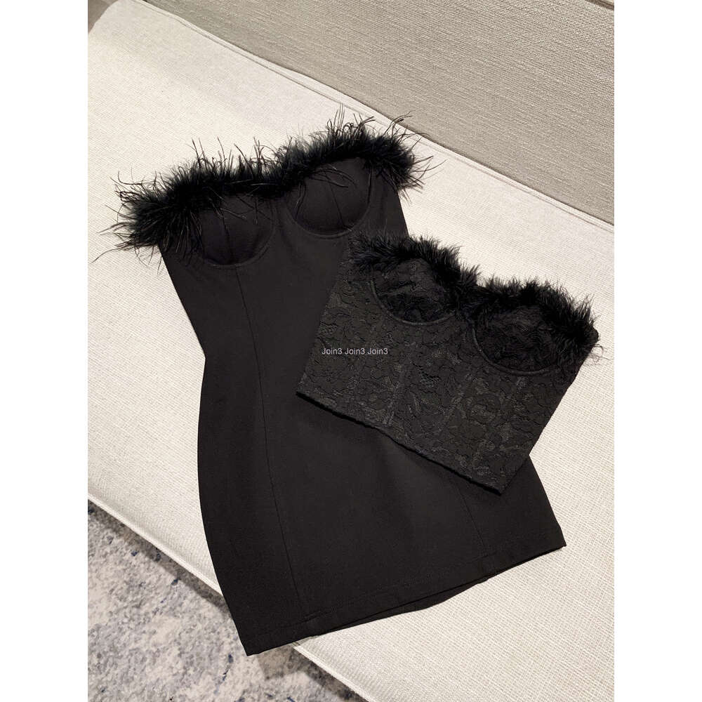 New design womens sexy ostrich fur patched tube top strapless padded short tanks camisole SML