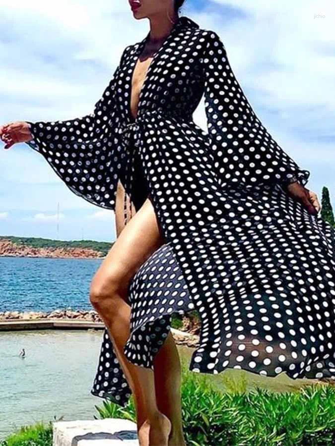 Polka Dot Printed V-Neck One Piece Swimsuit And Cover Up Women Fashion Swimwear Beach Outfits Luxury Bathing Suit Beachwear 2024
