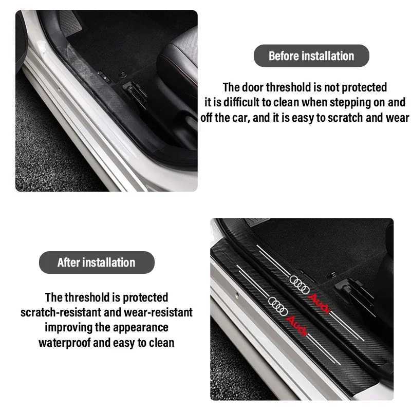 Car Stickers Car Styling Threshold Strip Carbon Fiber Sticker Door Sill Protector Accessories For Audi A3 A4 B8 8P A6 C7 A5 Q5 B7 B6 A7 Q3 T240513
