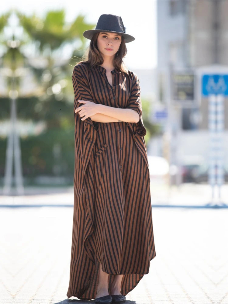 Casual Bikini Coverups Blue Tunic Sexy Striped Front Open Summer Beach Dress Elegant Women Wear Swim Suit Cover Up Q1097 240508