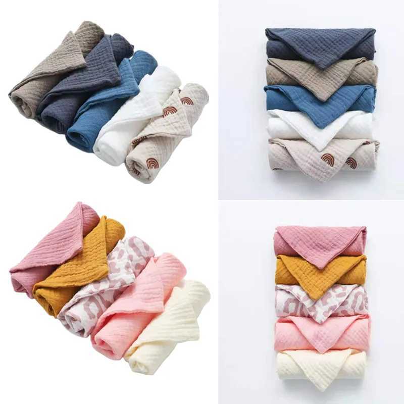 Bibs Burp Cloths 5 Pcs Cotton Baby Muslin Towel Square Infants Saliva Towel Newborn Burp Cloths for Baby Face Washcloth Handkerchief Baby BibsL4812