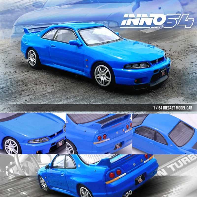 Diecast Model Cars INNO 1 64 SKYLINE GTR R33 LM LIMITED Blue alloy car model decoration T240513