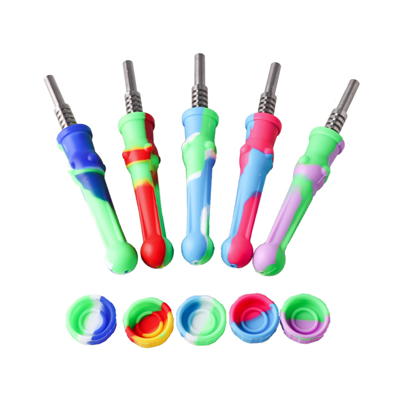 Beracky silicone Nectar Collector kit 14mm Joint mini silicone pipes with Quartz Tips and titanium tip Colorful Hand Held