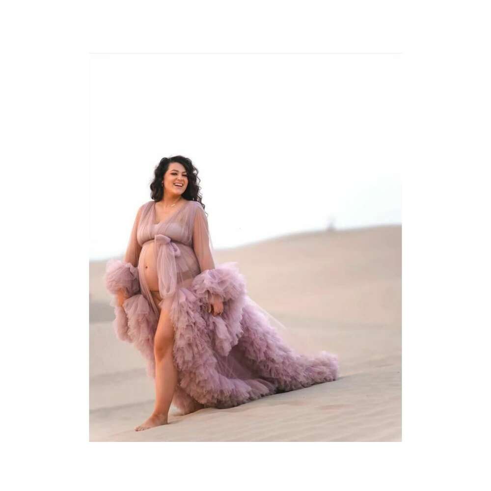 Ruffles Tulle Robe for Women Maternity Photoshoot Dress Puffy Pregnancy Dressing Gown prom AMZ