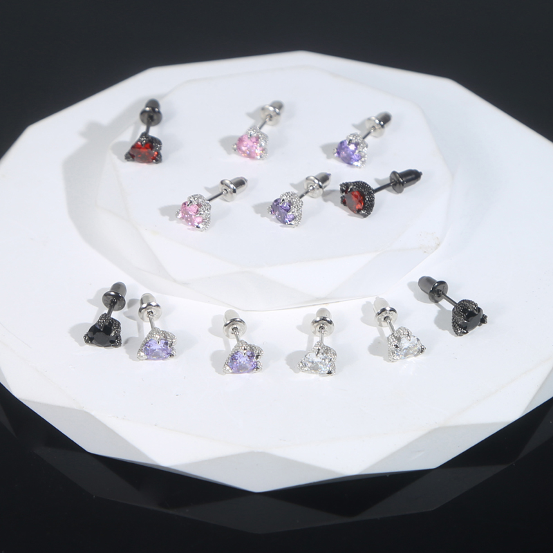 New 925 Sterling Silver Colorful Dragon Claw Earrings Simple Piercing Micro Pave Bling Cz Zircon Ice Out Men Women Punk Jewelry