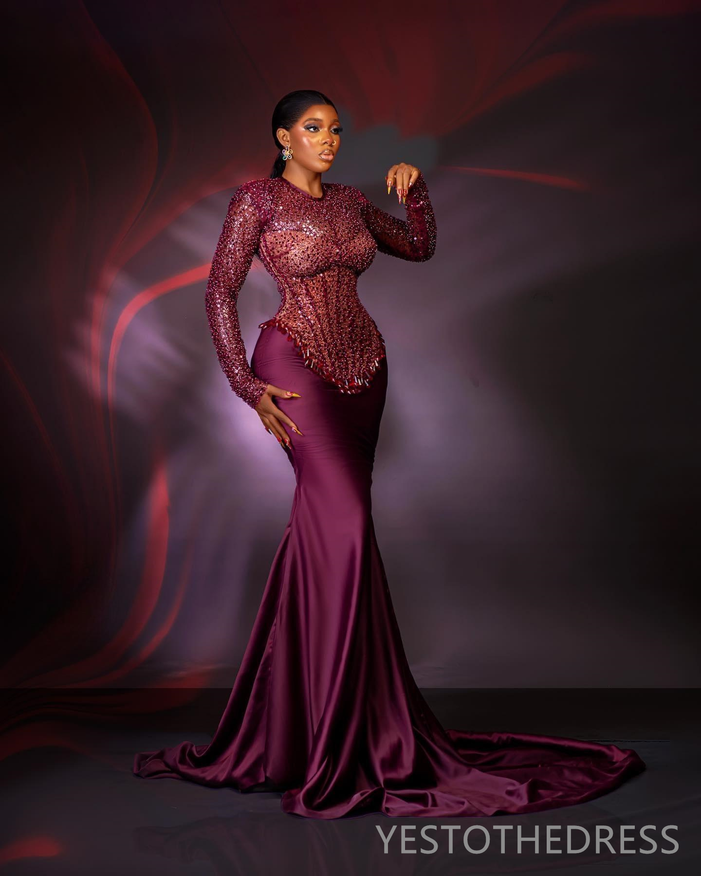 R&W 2024 Plus Size Prom for Special Ocns Evening Dresses Elegant Illusion Long Sleeves Sequined Lace Crystals Birthday Party Dress Engagement Gowns AM