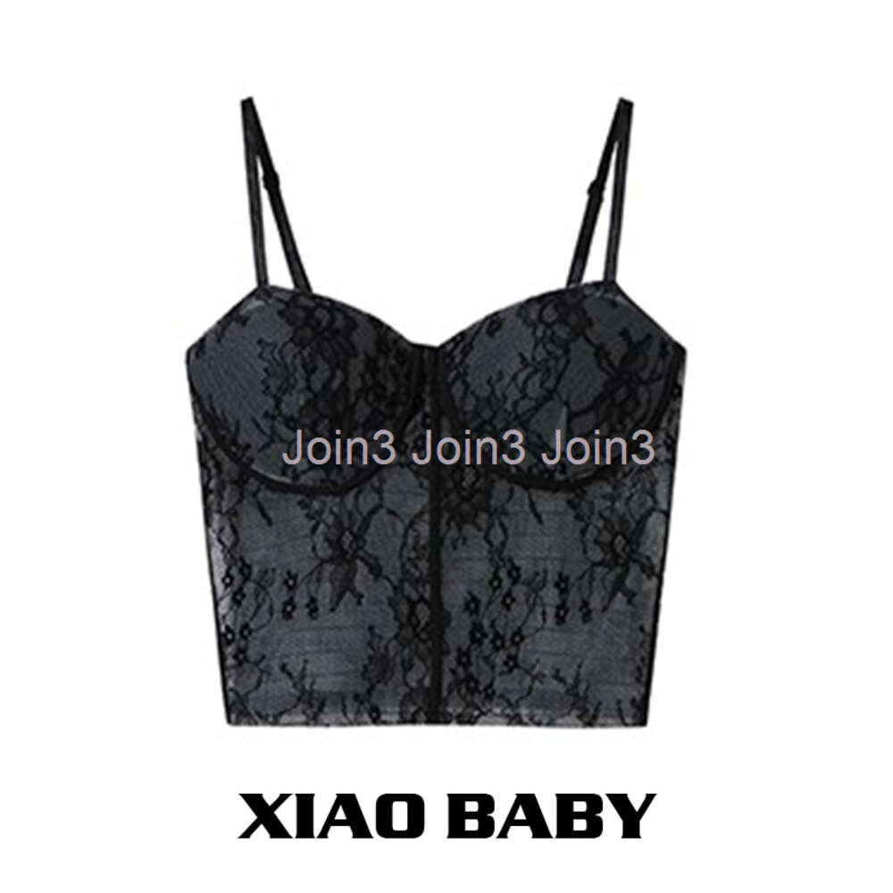 Women sexy black lace spaghetti strap padded short bustier tanks camis SML