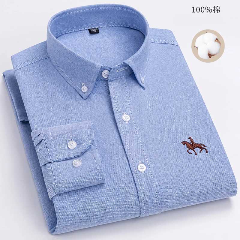 Men's Dress Shirts Large Size Mens Long Slve Shirt 100% Pure Cotton Business Leisure Pure Cotton Oxford Spun Shirt Mens Y240514