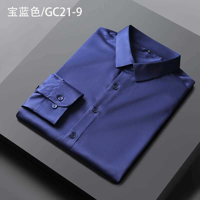 Men's Dress Shirts High elastic mens white shirt solid color business slim fitting non ironing professional work clothes long slved shirt Y240514