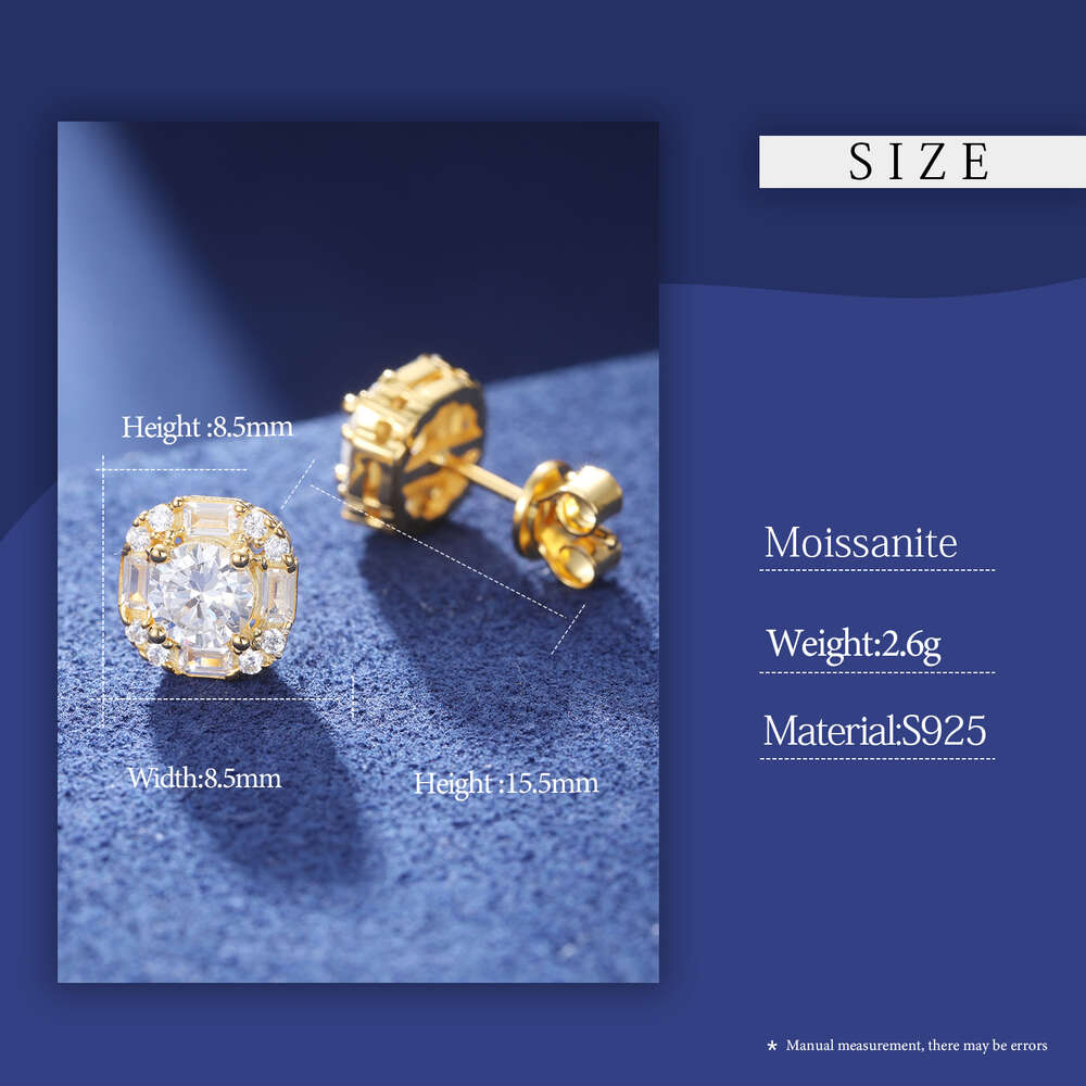 Fine Jewelry High Quality Sterg Sier Prong Setting Emerald Cut VVS Moissanite Dia Geometric Stud Earrings