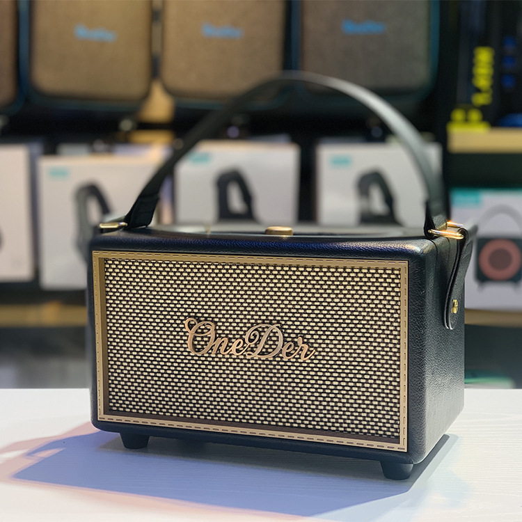 Retro leather Bluetooth speaker with heavy bass and light luxury, home decor, classical gift, Marshall style speaker