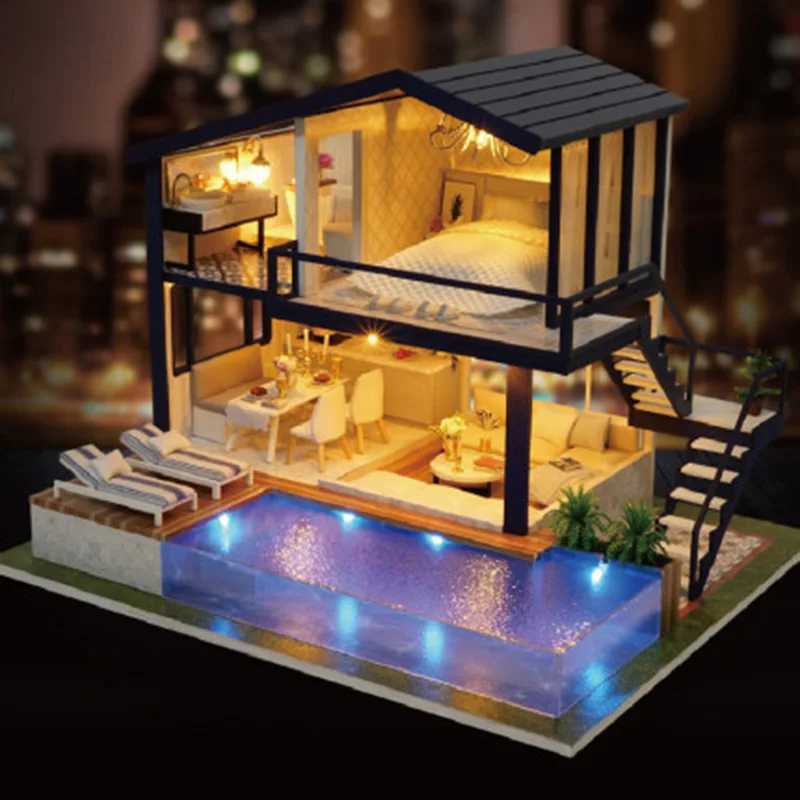 Architecture/DIY House DIY Doll House Wooden doll Houses Miniature Furniture Dollhouse Kit Casa Music Toys for Children New Year Birthday Gifts 066
