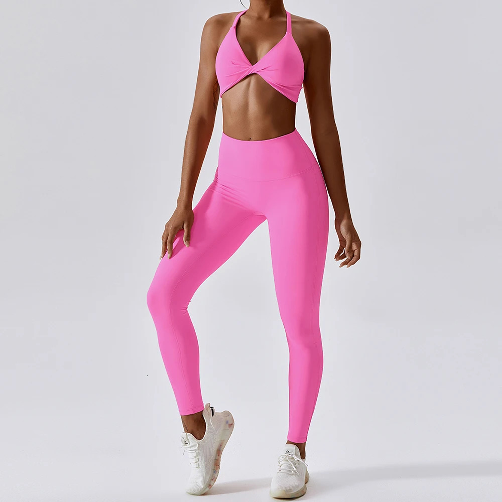 Womens Tracksuit Seamless Yoga Set 2PCS Workout Sportswear Gym Clothing Drawstring High Waist Leggings Fitness Sports Suits 240514