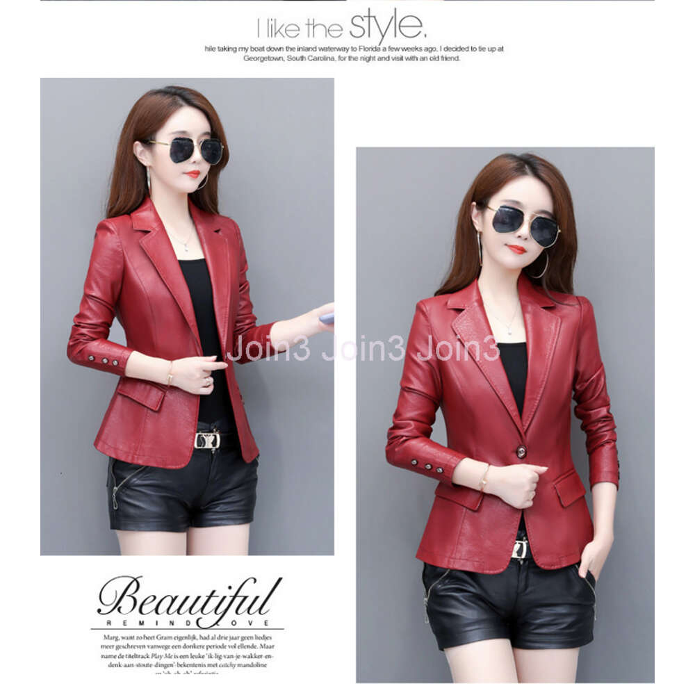 Autumn New womens turn down collar slim waist long sleeve PU leather blazer short coat plus size SMLXLXXL3XL4XL5XL large size casacos