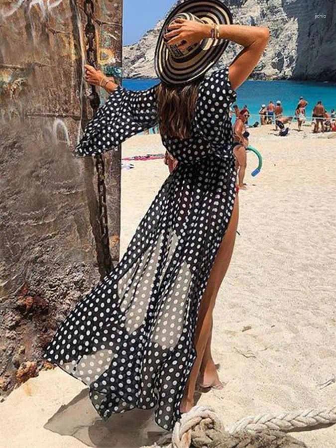 Polka Dot Printed V-Neck One Piece Swimsuit And Cover Up Women Fashion Swimwear Beach Outfits Luxury Bathing Suit Beachwear 2024