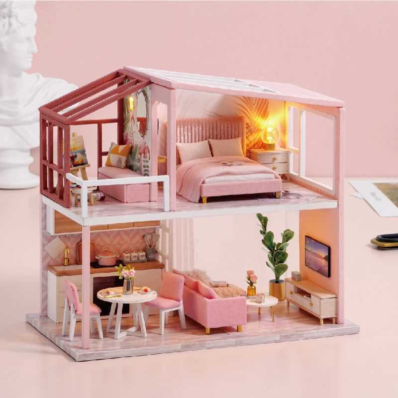 Architecture/DIY House DIY Doll House Wooden Doll Houses Miniature Dollhouse With Furniture Kit LED Toys for children Birthday Christmas Gift QL003