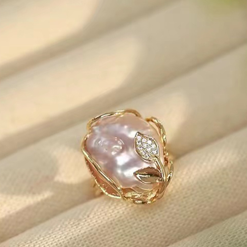 baroque Pearl Ring Temperament Light Luxury Square Open Ring Sterling Silver Ring for Women