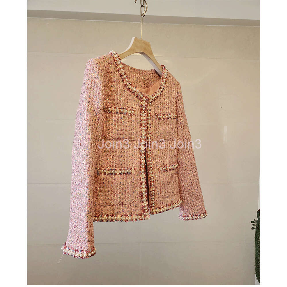 New Autumn fashion womens o-neck beading paillette lurex shinny bling tweed woolen single breasted jacket coat plus size casacos SML