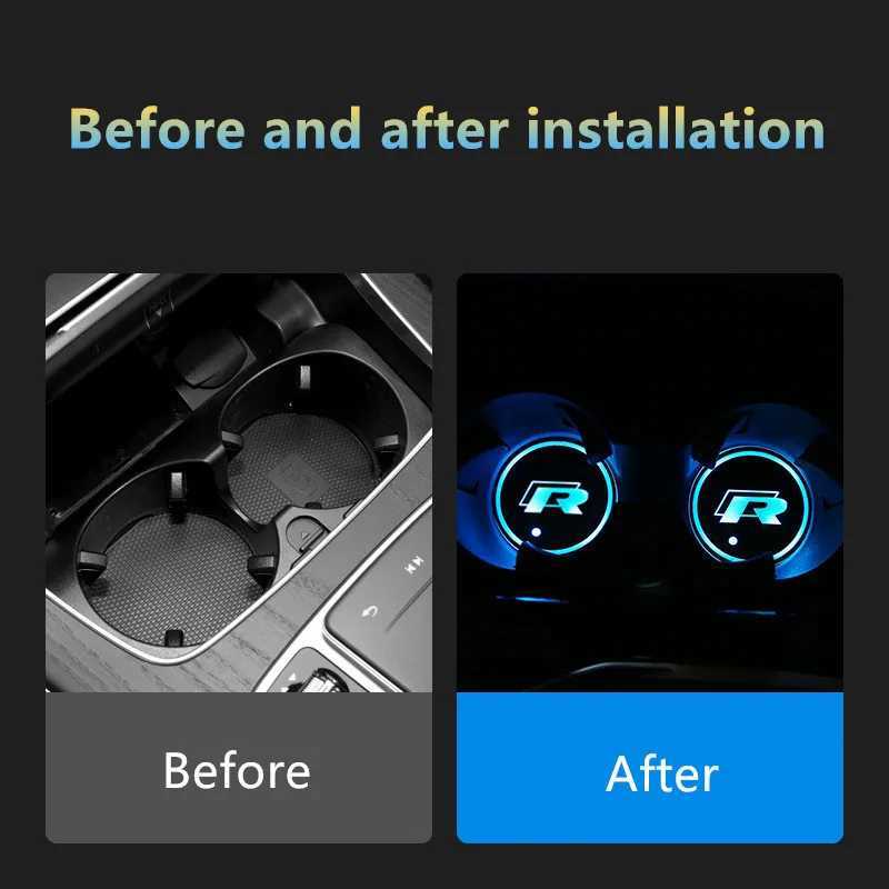 Car Stickers 7 Color LED Car Cup Holder Light Luminous Coaster Water Cup Pad For VW Volkswagen Polo Jetta Golf Beetle CC GTI MK4 golf Passat T240513