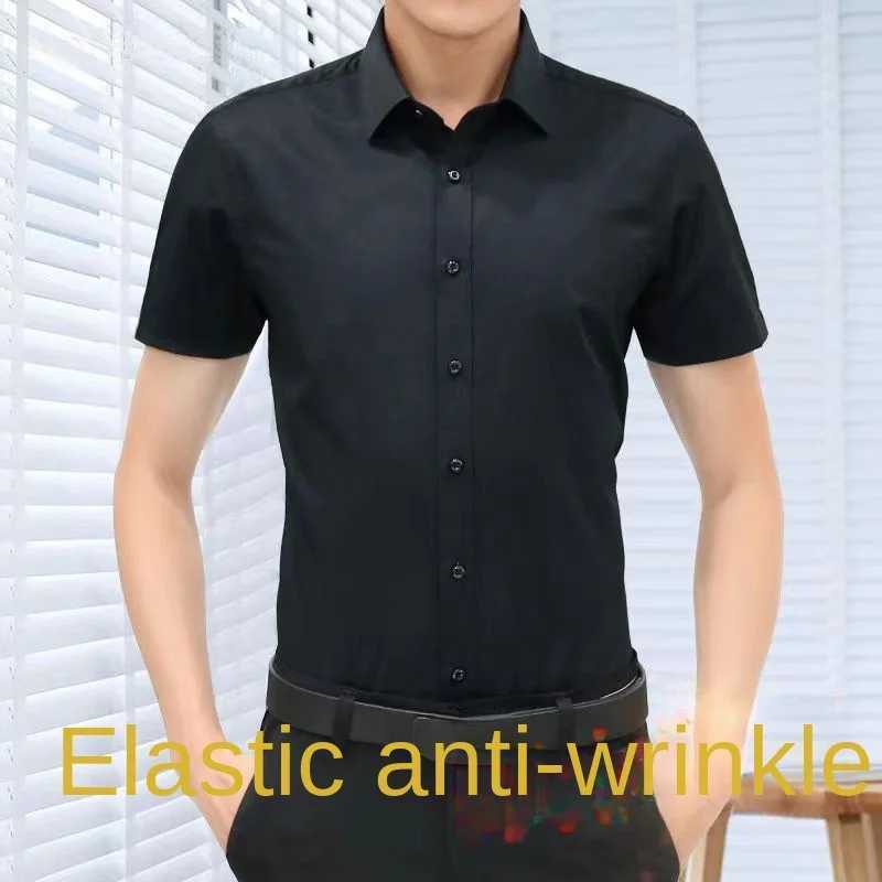 Men's Dress Shirts Shirt Mens Short Slve Summer Tooling White Shirt Business Suit Professional Half Slve Black Inch Iron-fr Wholesale Shirts Y240