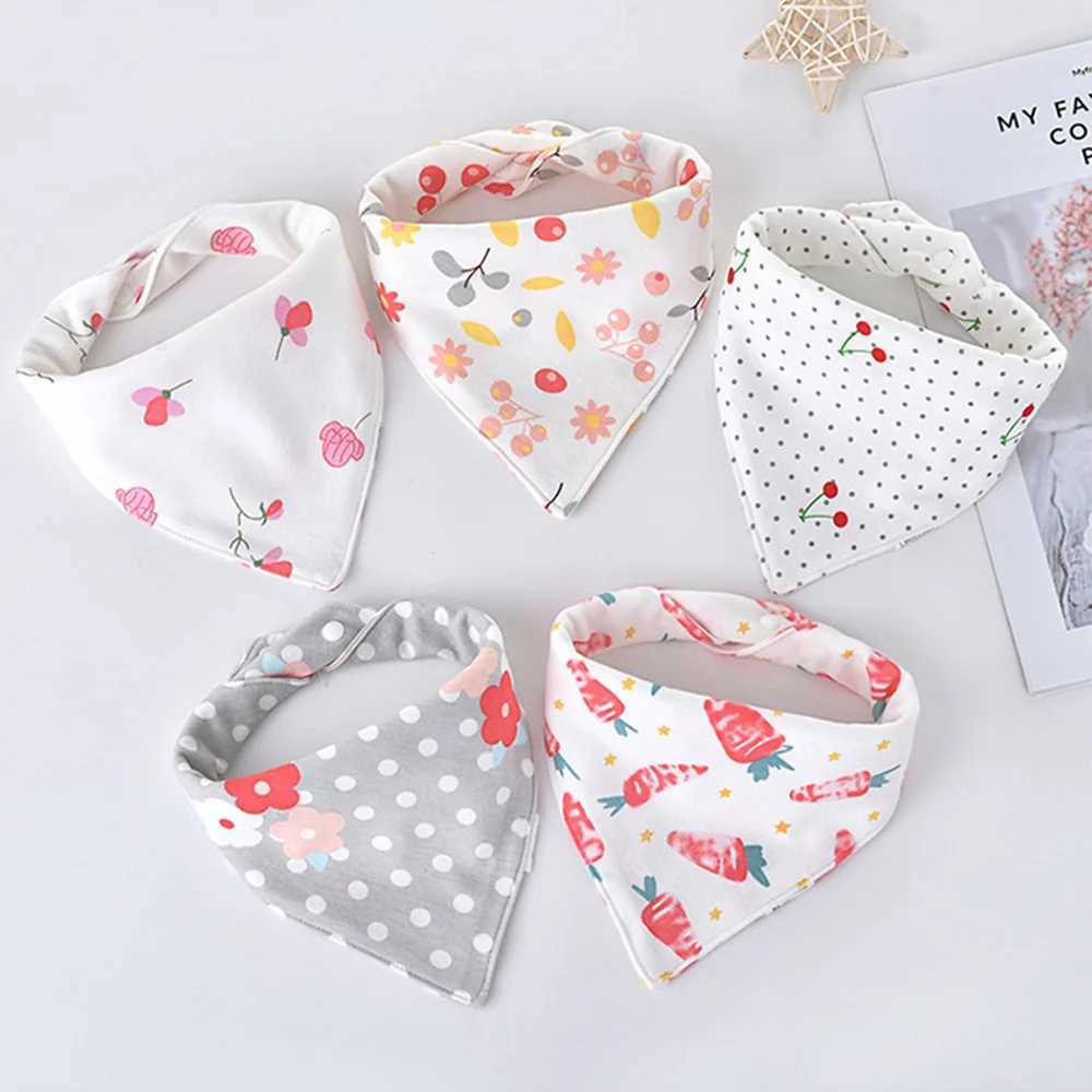 Bibs Burp Cloths 5pcs/lot Baby Bibs Triangle Double Cotton Bibs Cartoon Print Saliva Towel Baby Boys Girls Feeding Apron Cotton Bandana BibsL4812