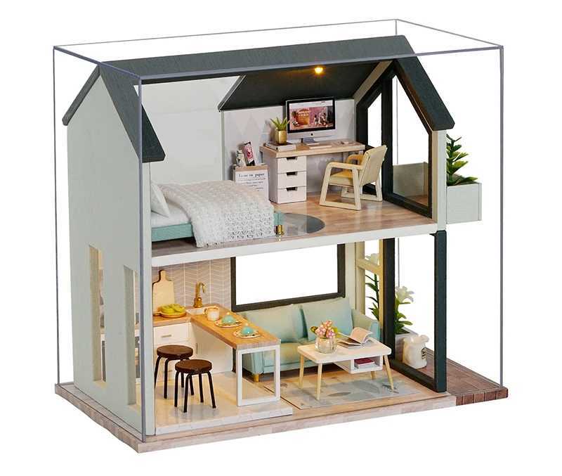 Architecture/DIY House DIY Doll House Wooden Doll Houses Miniature Dollhouse With Furniture Kit LED Toys for children Birthday Christmas Gift QL003