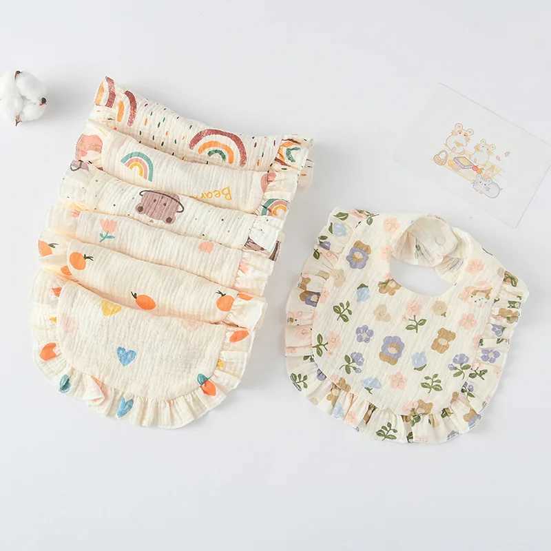 Bibs Burp Cloths New Cute Cotton Gauze Baby Feeding Drool Bib Ruffle Floral Print Infants Saliva Towel Soft Burp Cloth Newborn Toddler Kid BibsL4812