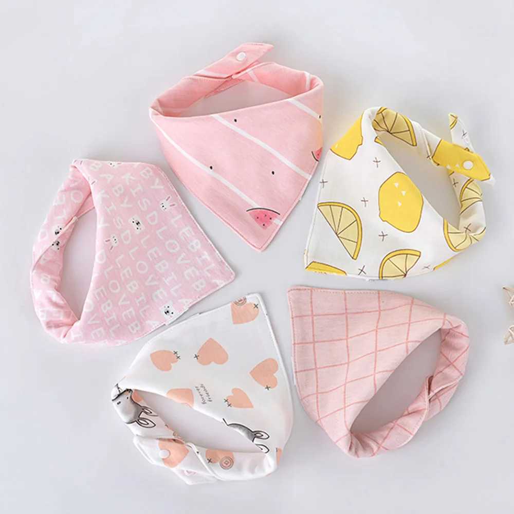 Bibs Burp Cloths 5pcs/lot Baby Bibs Triangle Double Cotton Bibs Cartoon Print Saliva Towel Baby Boys Girls Feeding Apron Cotton Bandana BibsL4812