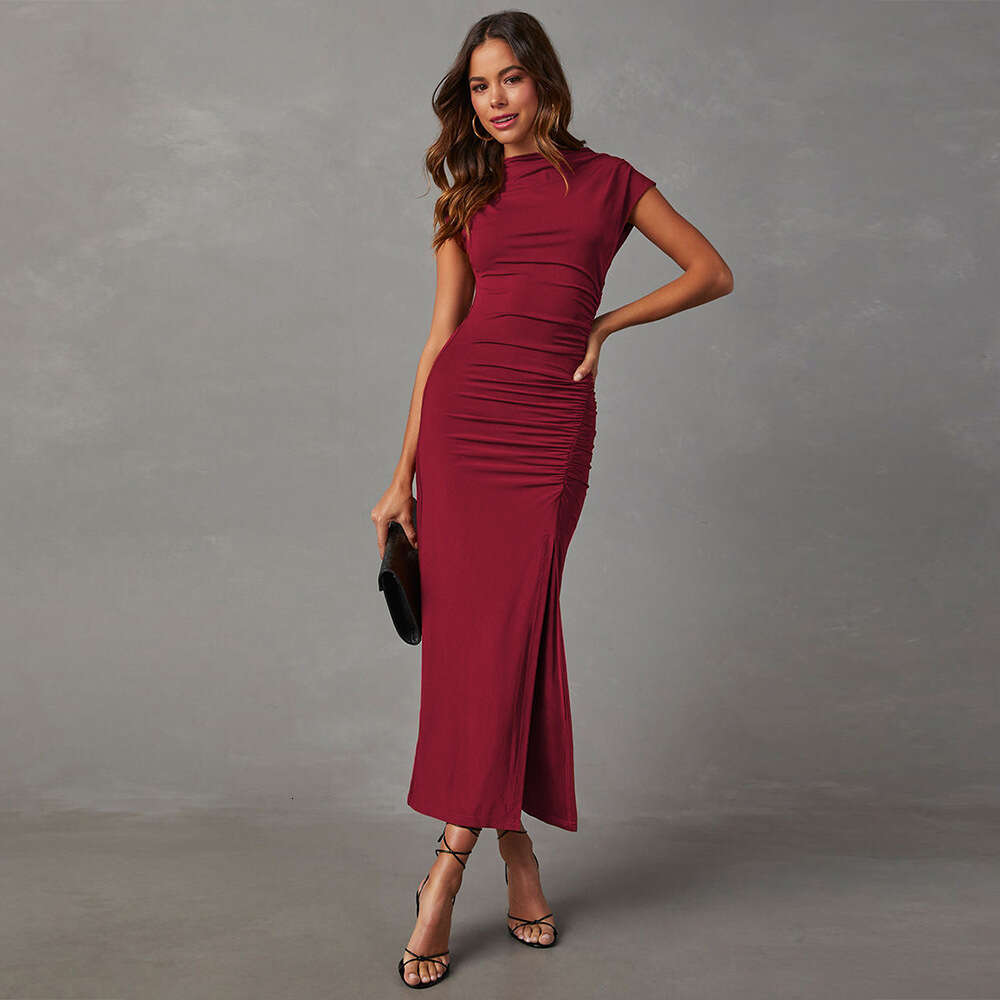 Elegant and sophisticated women's knitted long skirt with a slit, sexy buttocks wrapped skirt, slim fitting dress F51440