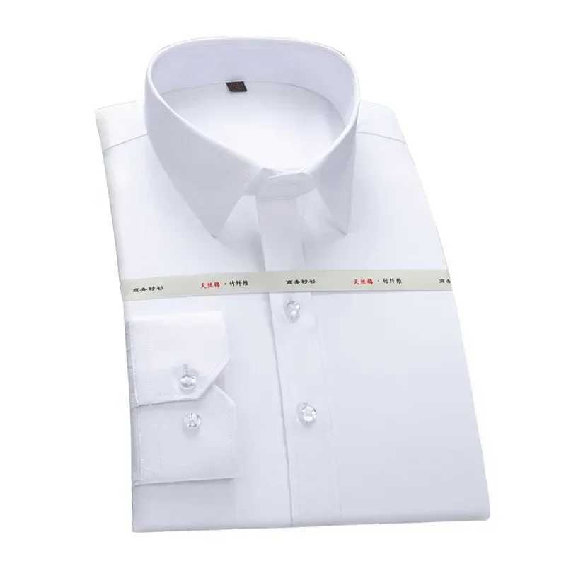 Men's Dress Shirts Mens formal shirt bamboo fiber long slved white business casual professional shirt non iron shirt Y240514