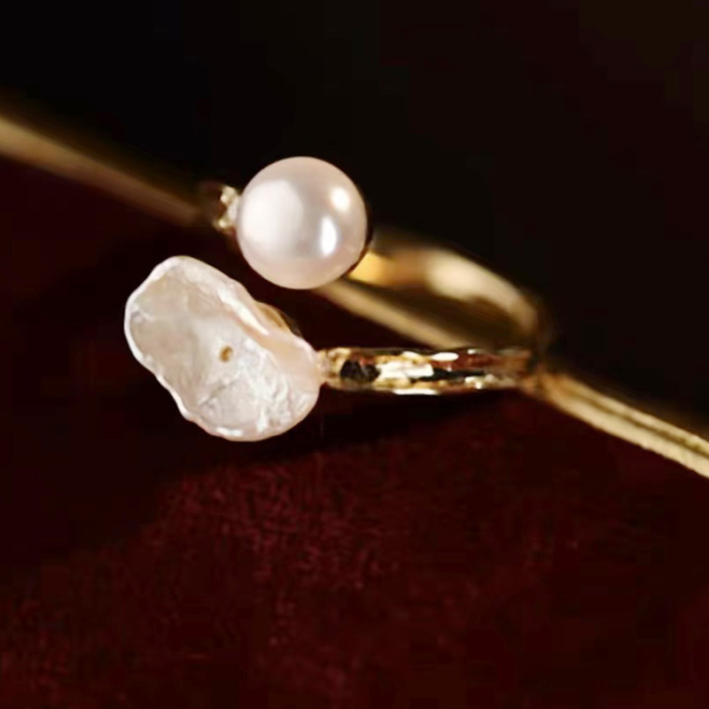 baroque Pearl Ring Temperament Light Luxury Square Open Ring Sterling Silver Ring for Women