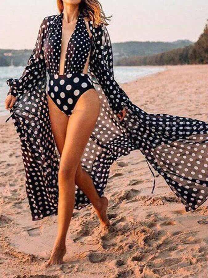 Polka Dot Printed V-Neck One Piece Swimsuit And Cover Up Women Fashion Swimwear Beach Outfits Luxury Bathing Suit Beachwear 2024