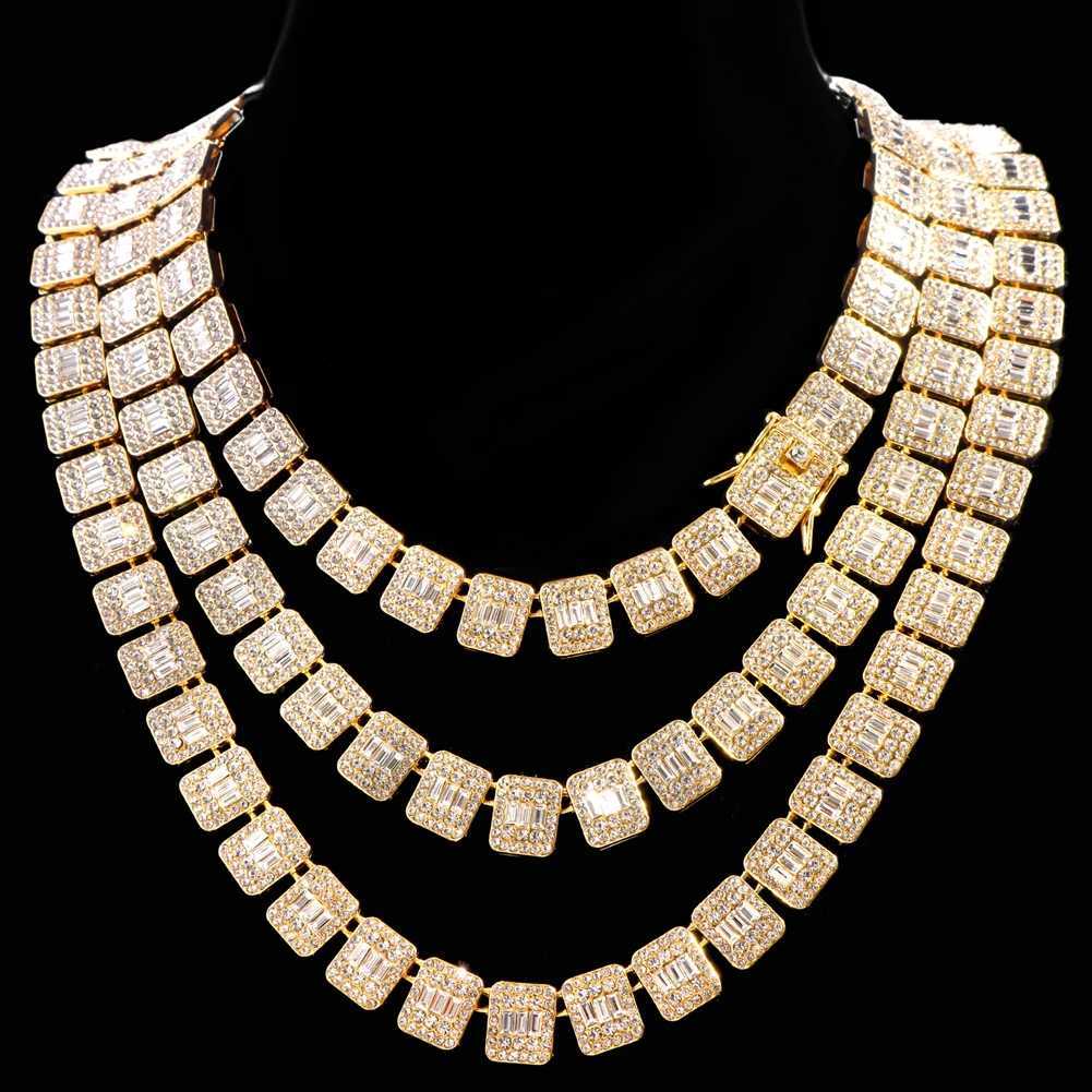 Tennis Hip Hop Mens and Womens Iced Heart shaped Cuban Chain Necklace Gold Silver Water Diamond Tennis Chain Necklace Geometric Jewelry d240514