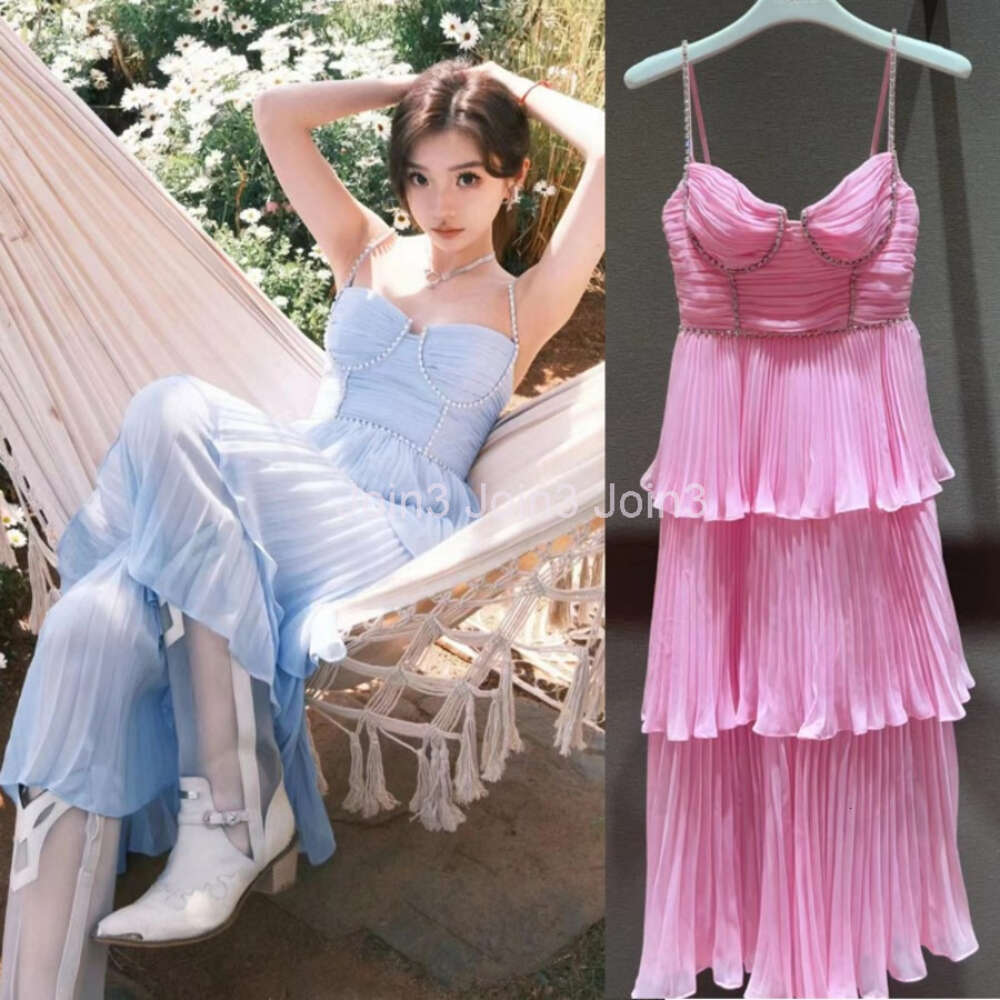 Womens spaghetti strap handmade rhinestone sexy layered ruffles chiffon maxi long dress XSSMLXLXXL