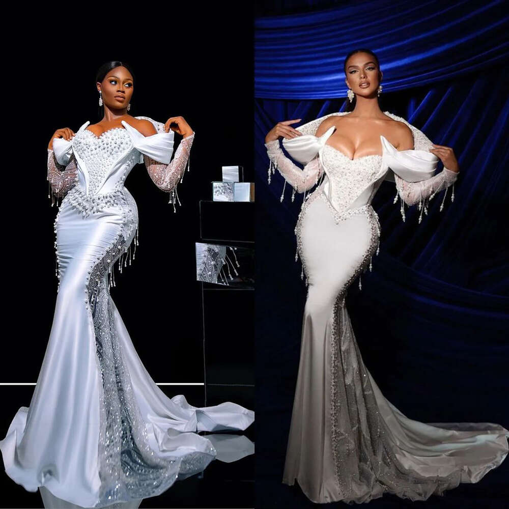 Designer Mermaid Wedding Dresses Pearls Beads Lace Sequins Tassels Satin Court Gown Bridal Custom Made Robe De Special