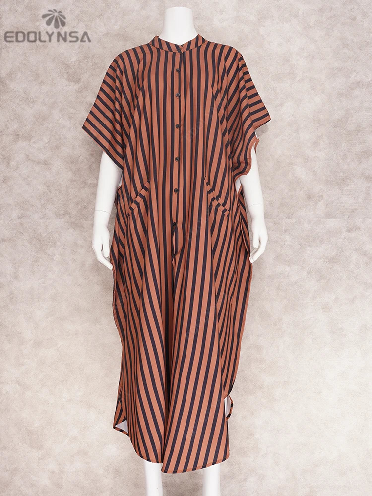 Casual Bikini Coverups Blue Tunic Sexy Striped Front Open Summer Beach Dress Elegant Women Wear Swim Suit Cover Up Q1097 240508